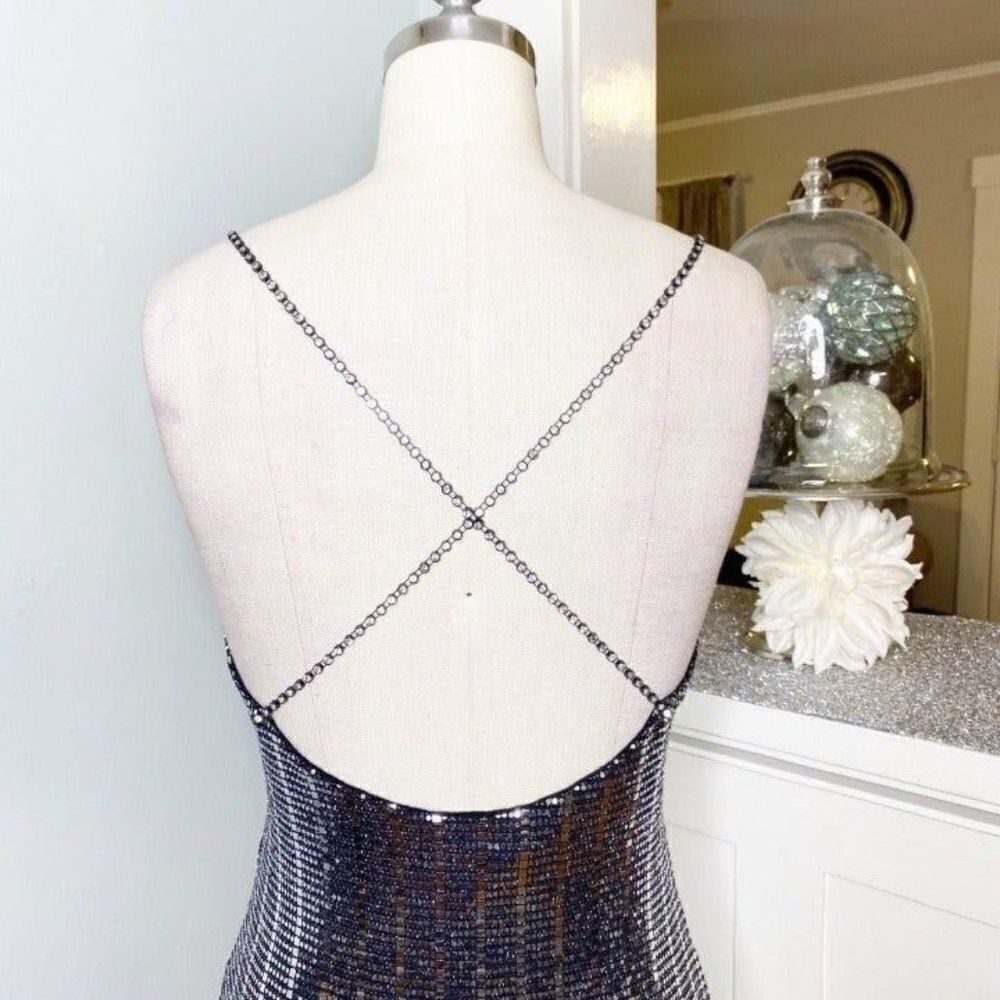 Silver Metallic Sequin Strappy Mini Dress Medium - Picture 8 of 12